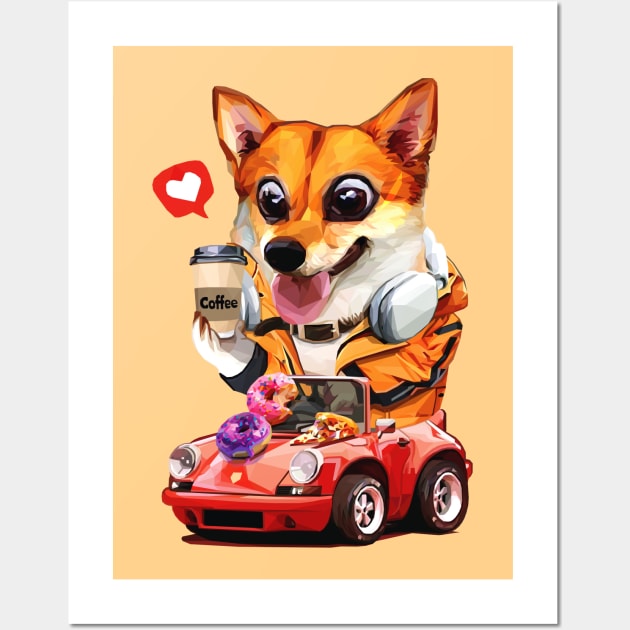 Driving Cute Corgi Wall Art by pxl_g